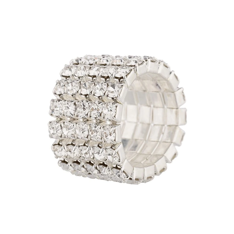 Silver-Plated 5-Row Clear Rhinestone Ring