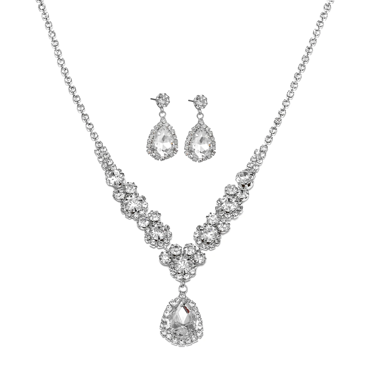Clear Rhinestone Necklace & Earrings 2-Piece Set